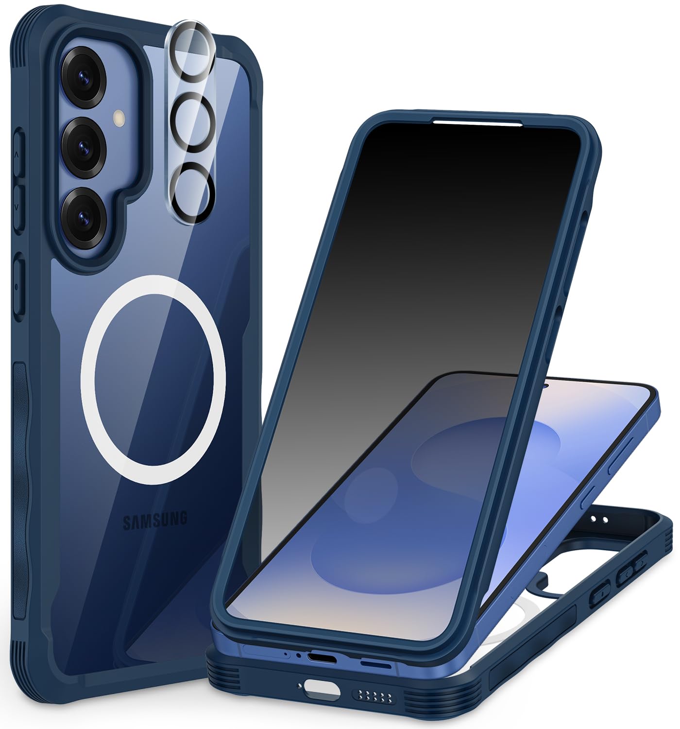 Photo 1 of CENHUFO Magnetic Privacy for Samsung Galaxy S25 Plus Case, Full Body Phone Case with Built-in 9H Tempered Glass Privacy Screen Protector and Camera Lens Cover, Shockproof Protective Bumper - Blue