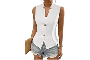 COZYEASE Women's Button Front Sleeveless Tank Top Solid Elegant Summer Blazer Outerwear