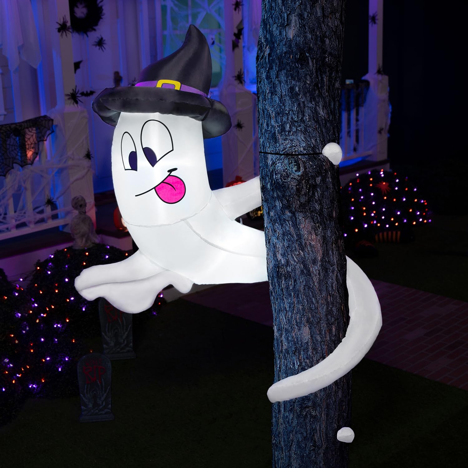 Photo 1 of Joiedomi Halloween Inflatables Outdoor Decorations, Inflatable Ghost Halloween Decor Outdoor, Blow Up Ghost Twining Around Tree with Build-in LEDs for Yard Decorations