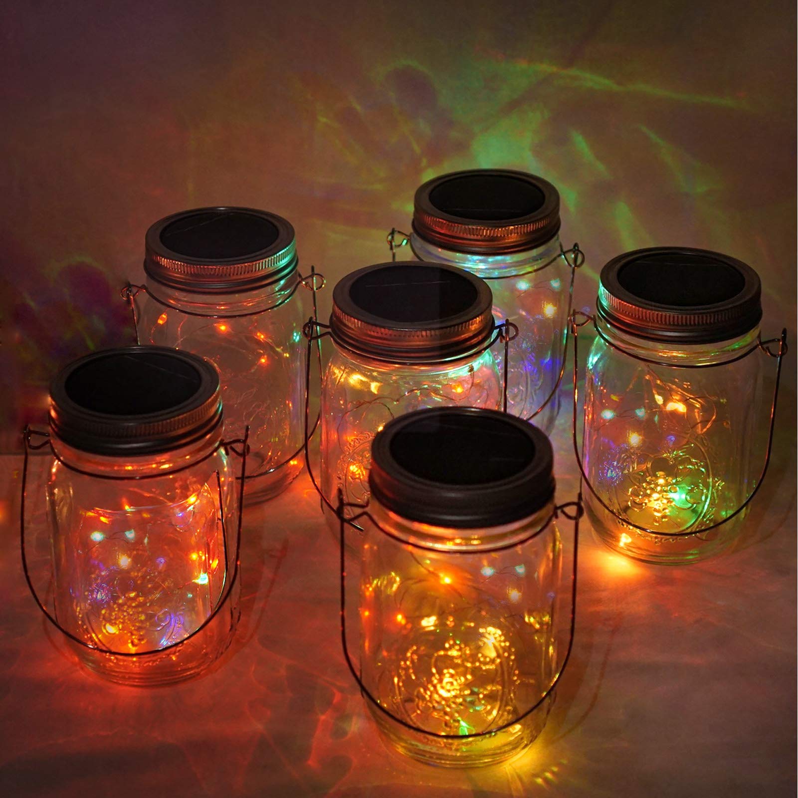 Cynzia Solar Mason Jar Lights, 6 Pack 10 LED Jar Lid String Lights with 6 Hangers(No Jars), Waterproof Fairy Firefly Light for Garden, Patio, Outdoor, Yard, Lawn Decor(5 Colors)