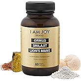 I Am Joy co. Ormus Shilajit Lion's Mane - Ultimate Brain Power! Monoatomic 24k Gold - The Only Blend of Its Kind for Energy, Memory, &amp; Focus - 60 Vegan Capsules