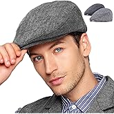 LADYBRO 2Pack Adjustable Newsboy Hats for Men Flat Cap Irish Cabbie Wool Blend Tweed