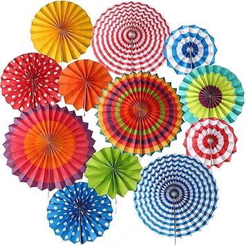 Kuou 12pcs Hanging Paper Fans Tissue Paper Fan Decorations Rainbow Decorations Hanging Paper Pinwheels Decorations For Popular Party Wedding Birthday Party 2 Series Amazon Co Uk Toys Games