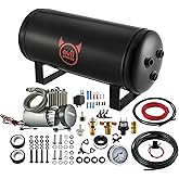 EVIL ENERGY 2 Gallon Air Tank and Compressor Kit 6 Ports 1/4" NPT 150PSI Rated 12V Compressor Air Tank for Air Horn, Inflating Tires, Car, Truck, Suspension Systems, Train Horn, DIY Pneumatic Tools