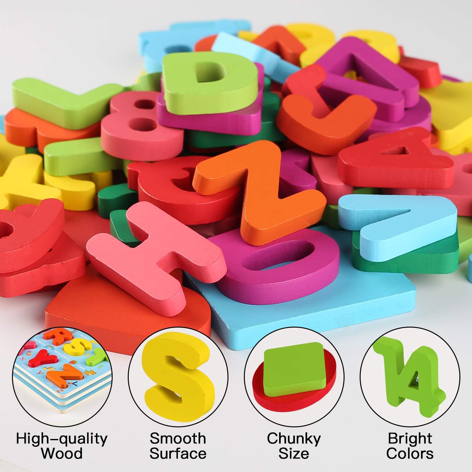 Wooden Puzzles for Toddlers, Kesletney Wooden Numbers Alphabet and Shape Puzzles Set Toddler Wood Learning Toys Preschool Education Puzzle Board Gifts for Kids Boys Girls Ages 3 + (Set of 3): Toys & Games