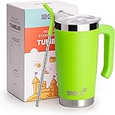 Mollcity Kids Insulated Tumbler with Handle 20 oz Stainless Steel Double Wall Vacuum Travel Coffee Mug with Straw and Lid Reusable Drink Water Cup with Silicone Pad, BPA Free (Apple Green)