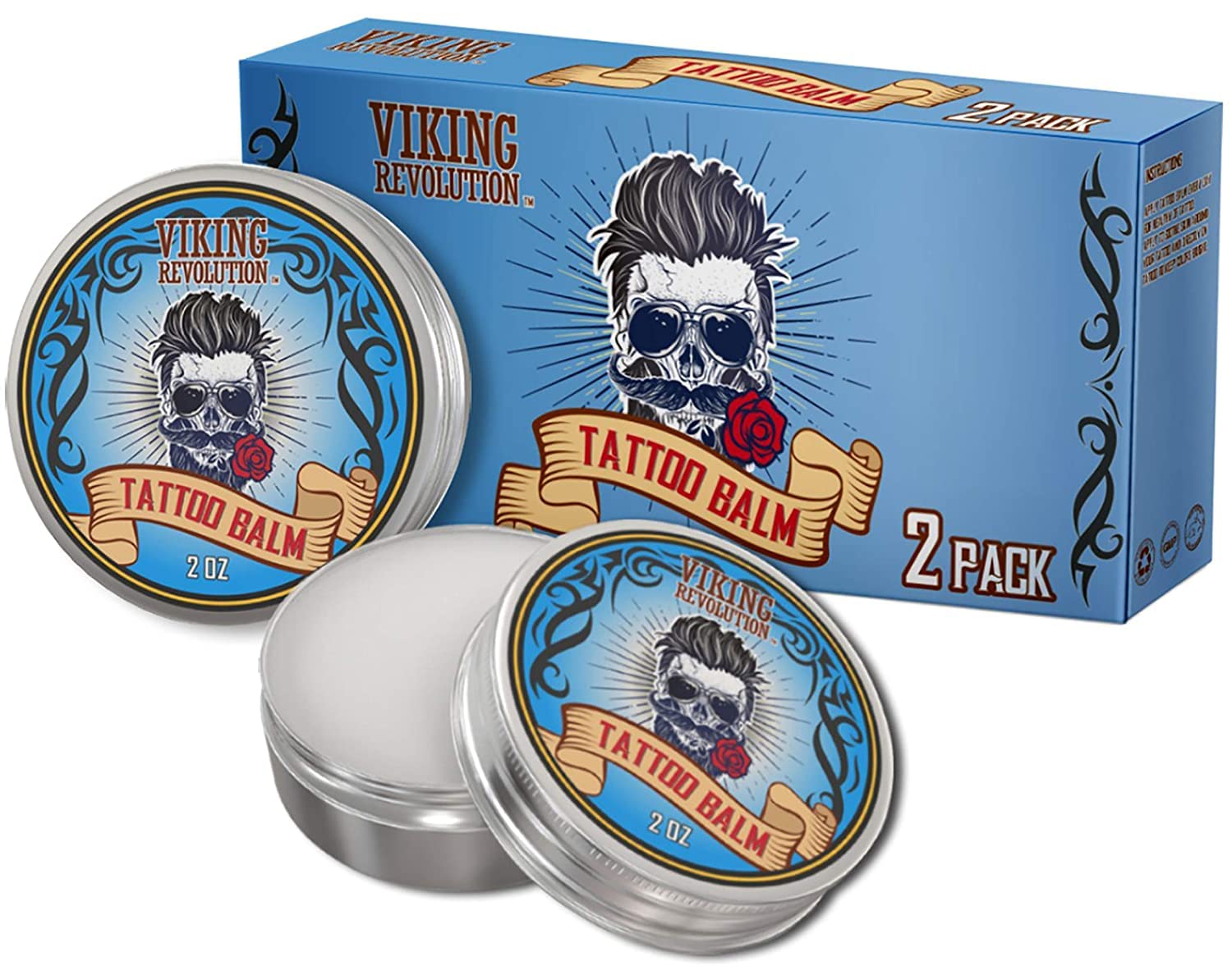 Viking Revolution Tattoo Balm for Before, During & Post Tattoo – Safe, Natural Tattoo Aftercare Cream – Moisturizing Lotion to Promote Skin Healing Tattoo Cream (2 Pack)