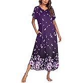 Ekouaer Long Nightgown Women's Loungewear Short Sleeve Sleepwear Full Length Sleep Shirt with Pockets