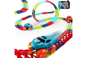 VEOOK Car Track Set Race Toys for Boys Kids with LED Light-Up Car, Slot Race Car, Flexible Changeable Magic 3 4 5 6 7 8+Year Old Girls as Best Birthday Gifts(184Pcs)