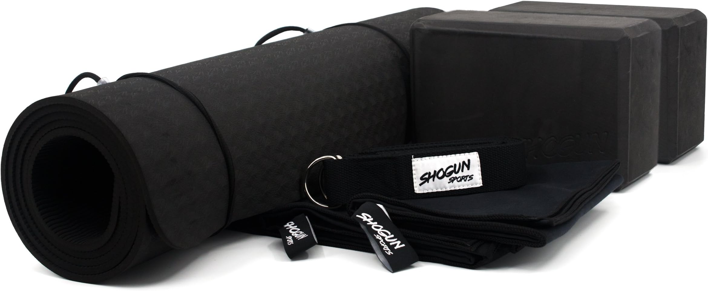 Shogun Sports Yoga Starter Kit (6 pcs Set) - Yoga Beginners Set. Includes TPE 6mm Durable Yoga Mat, 2 Yoga Blocks, 8 Ft Yoga Strap, 1 Large Microfiber Towel, 1 Hand Microfiber Towel