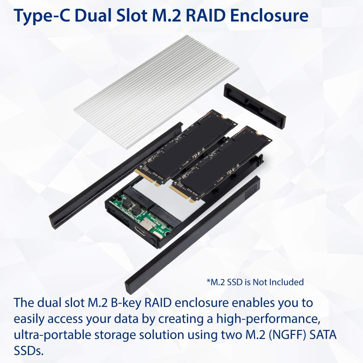 Syba Adaptateur Usb C Dual M 2 B Key Ssd Raid Boitier Usb 3 1 Gen 2 Type C Vers Deux M 2 Sata B Key Solid State Drive Support Raid 0 Raid 1 Jbod Et