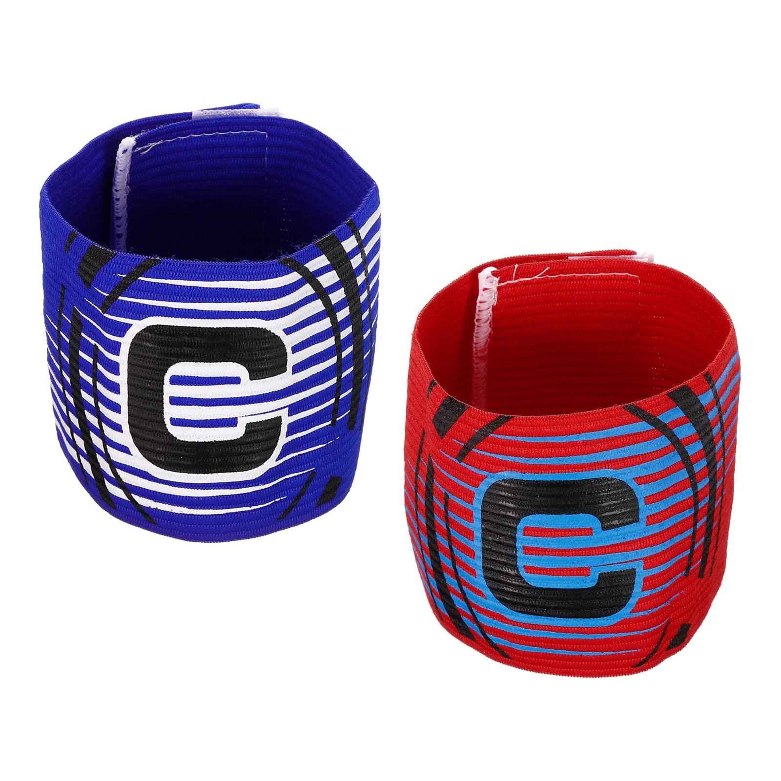 PATIKIL Captain's Armband, 2 Pack Letter C Elastic Arm Band for Soccer Team Training, Blue Red Strip