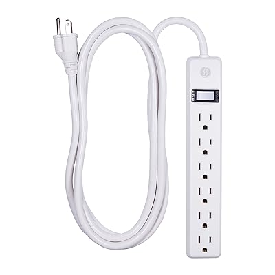 GE 6 Outlet Power Strip, 8 Ft Long Extension Cord, Grounded Outlets, UL Listed, White, 14832