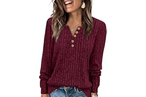 MixShe Womens Henley Sweaters 2025 Fall Winter Ribbed Knit V Neck Button Pullover Long Sleeve Tops