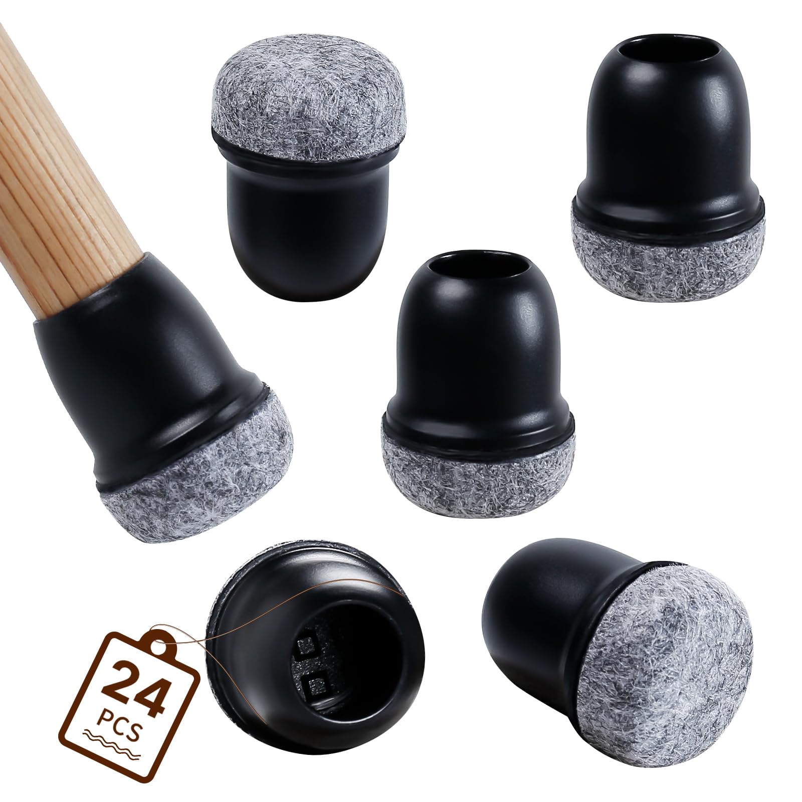 Chair Leg Floor Protectors, 24 Pcs Black Silicone Chair Leg Covers Caps f For Protecting Hardwood/Tile/Laminate Floors From Scratches And Noise(Fit:14-19mm)
