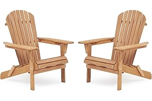 WOOD-NATRL Wooden Folding Adirondack Chair Set of 2, Half Pre-Assembled Wood Lounge Chair for Outdoor Patio Garden Lawn Backyard Deck Pool Beach Firepit Light Brown