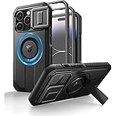 Dexnor for iPhone 14 Pro Case with Slide Camera Cover & Adjustable Kickstand & Built-in Screen Protector, Magnetic Rugged Shockproof Bumper Cases Heavy-Duty Magnetic Protective Cover,Black