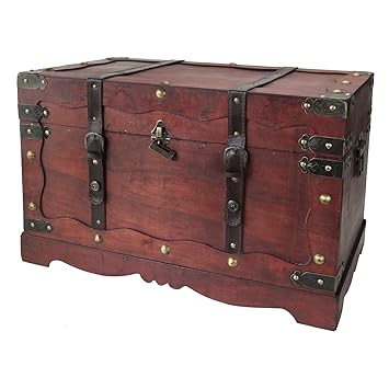 HMF 6400-160 Schatztruhe, mit Schloss, Schatzkiste, Holzkiste Frankreich, 60 x 35 x 38 cm, Aufbewahrungsbox