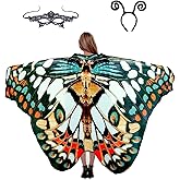 Halloween Butterfly Wings Costume for Womens, Moth Wings Butterfly Cape Adult Costume with Mask & Headband(3pcs)