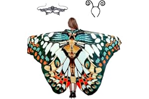 Niurui Halloween Butterfly Wings Costume for Womens, Moth Wings Butterfly Cape Adult Costume with Mask & Headband(3pcs)