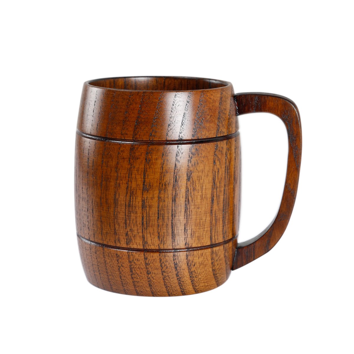 OYL Wooden Beer Mug with Handles,Handcraft Wood Coffee Mugs,Brown 400ml