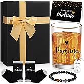 Reallnaive 6 Pcs Padrino Proposal Gift Will You Be My Godfather Gift Box Set with Glass Bracelet Keychain Quiers Ser Mi Padrino Card Socks for God Father Uncle from Godchild Baptism Easter (Dad)