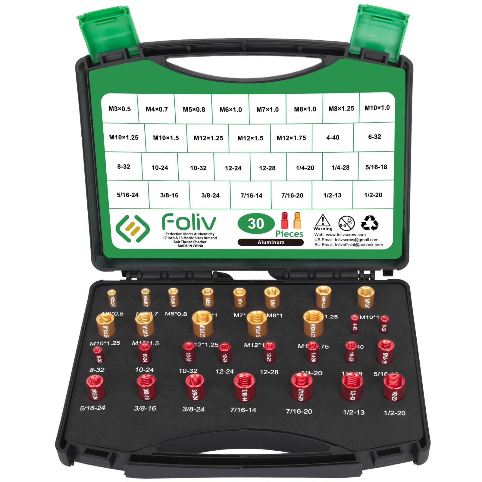 FOLIV Nut and Bolt Thread Checker, 30PCS Thread