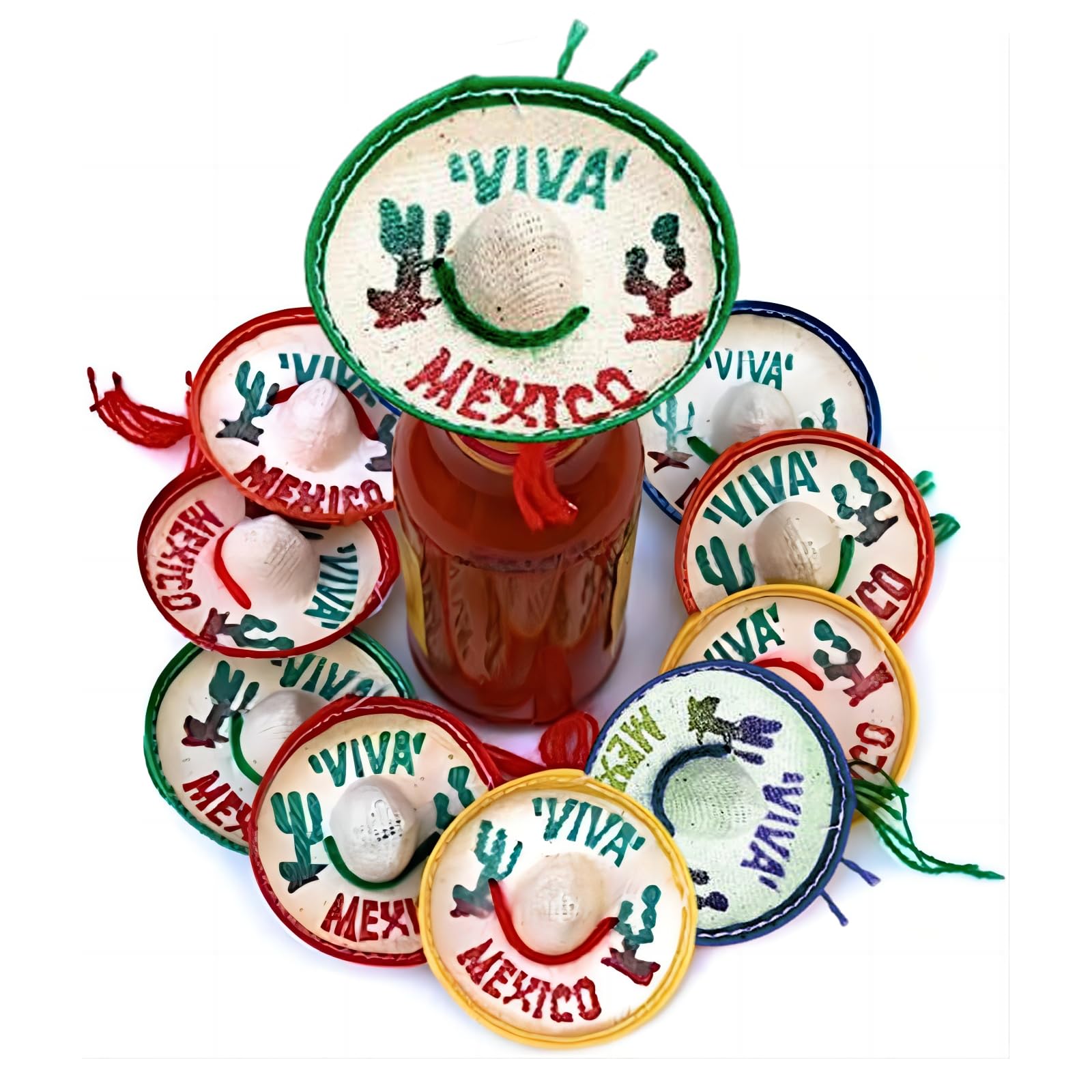 Fadcaer 10 Pcs Mini Mexican Hats, Tiny Sombrero Hat Miniature Straw Hats, Fiesta Straw Decoration Beers Bottles Hats for Cinco De Mayo Party Decoration