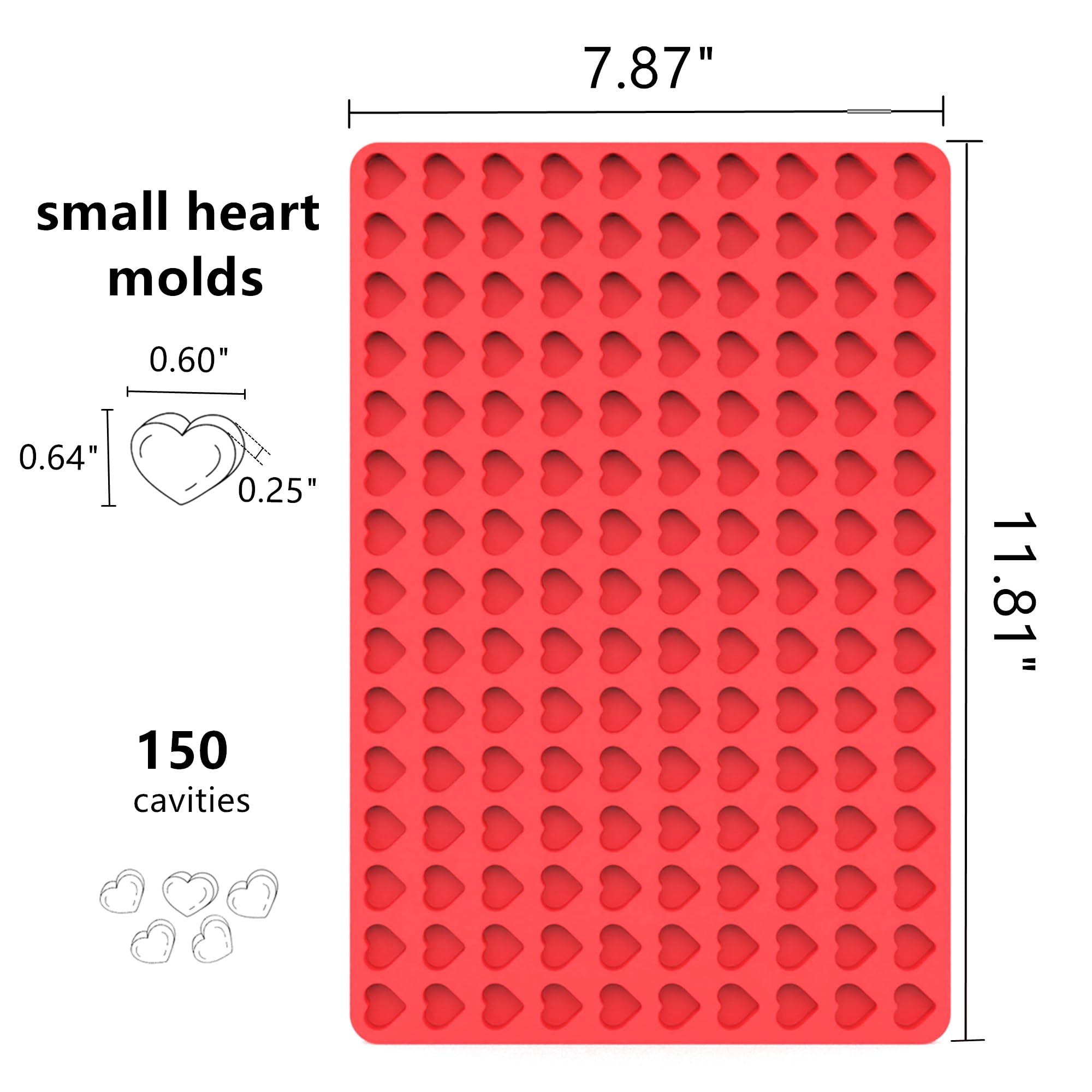 Mini Heart Silicone Molds for Chocolate, Hard Candy, Cream Cheese Mint Molds with Scraper (small heart)