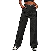 Eddoyee Cargo Pants for Women Drawstring Ankle Cuffs Stretch High Waisted 6 Pockets Straight Wide Leg Jean Casual Baggy Pants