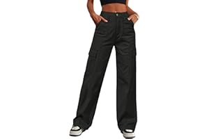 Eddoyee Cargo Pants for Women Stretch High Waisted 6 Pockets Straight Wide Leg Jean Casual Baggy Pants Drawstring Ankle Cuffs