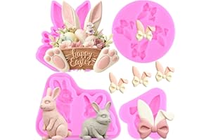 Mujiang Easter Fondant Molds Rabbit Silicone Mold Bunny Ears Chocolate Mold for Easter Cake Decoration Cake Topper Chocolate 