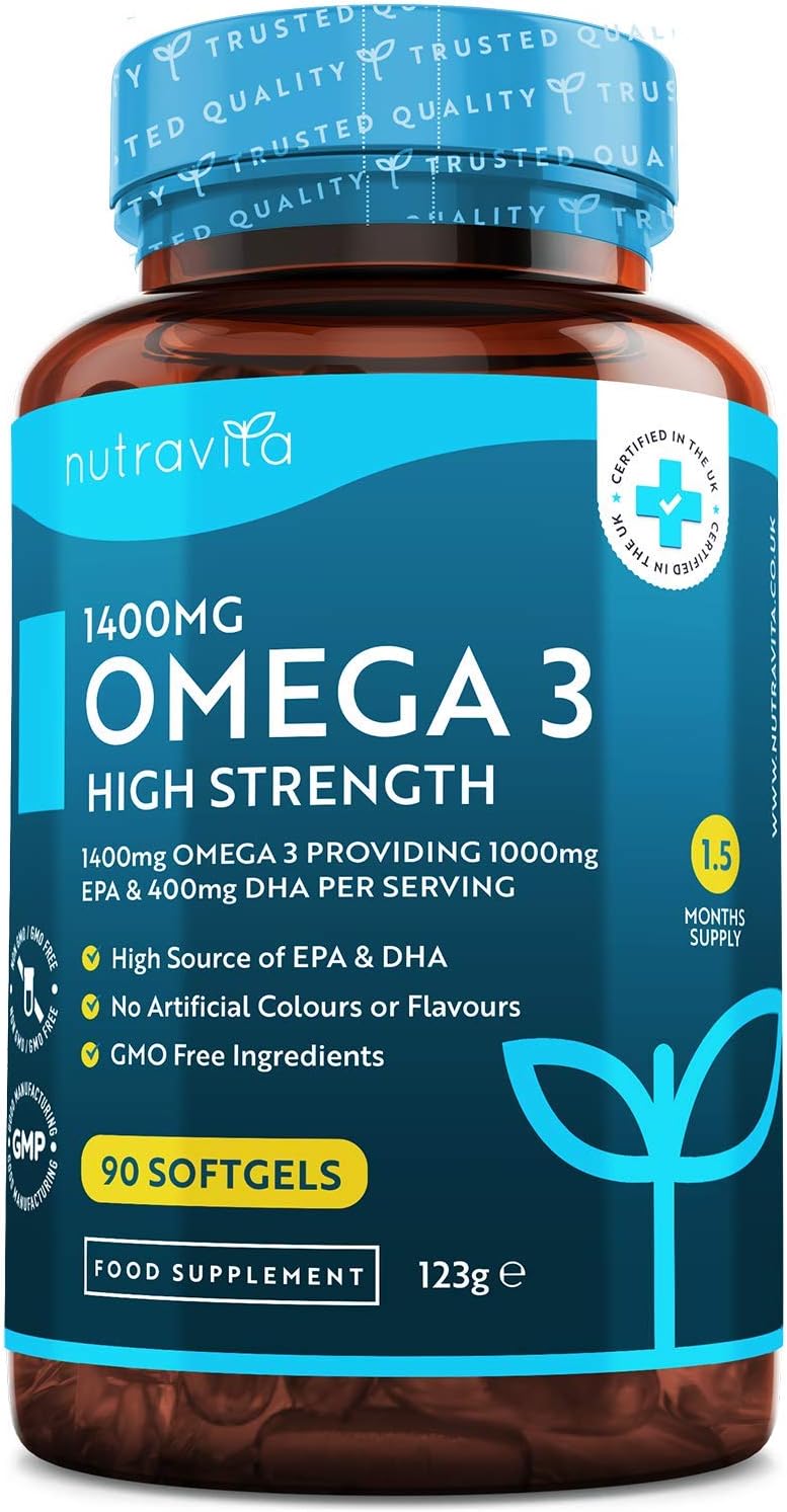 Nutravita Highest Strength Omega 3 Fish Oil 2000mg, Providing 1000mg EPA & 400mg DHA per Serving