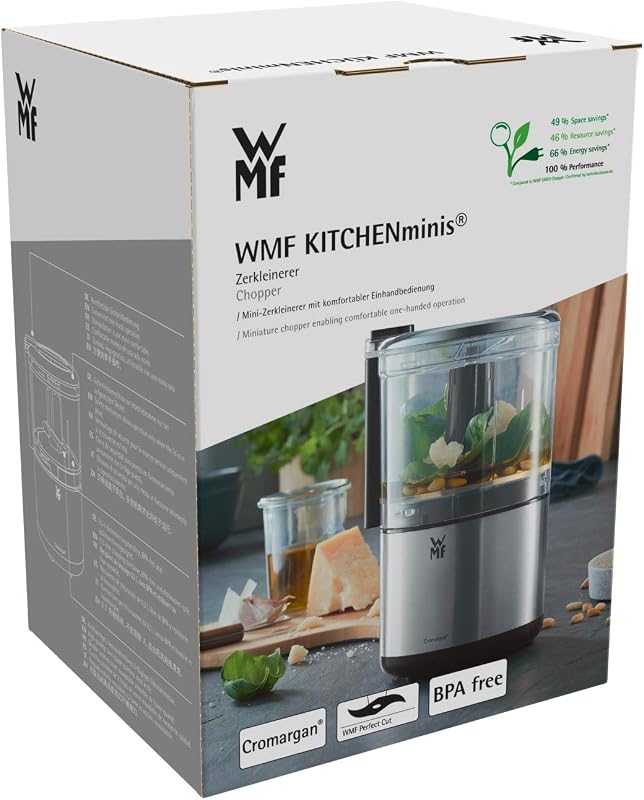 Kitchenminis - Chopper Picadora Mini, 65 W, Acero Inoxidable, Dos cuchillas con tecnología Perfect Cut, Recipiente de 0,3 litros de Tritan, con bloqueo especial de seguridad, libre de BPA