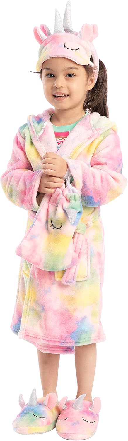 Unicorn Hooded Bathrobe Sleepwear with Blindfold, Bag, Slippers and Headband: Clothing