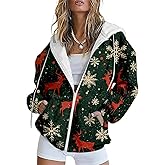 domirica Womens Christmas Zip Up Trendy Hoodie Hooded Sweatshirt Comfy Casual Long Sleeve Outfits