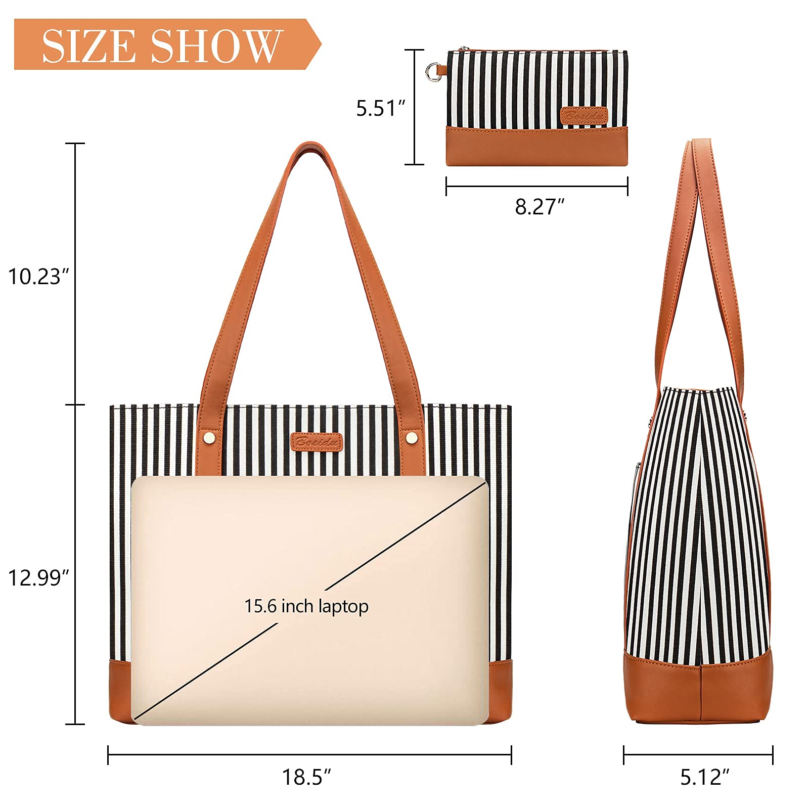 Bosidu Laptop Tote Bag for Women, Water Resistant Canvas Womens Work Tote Bag, Large Capacity Shoulder Bag Fits 15.6 inches Laptop