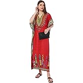 Divine threads Women African Print Kimono Cover Up V Neck Batwing Sleeve Plus Size Beach Kaftan Dresses Brown