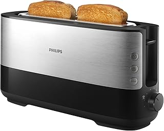 Philips Langschlitztoaster (Edelstahl) 8 Bräunungsstufen, Brötchenaufsatz, 950 Watt, schwarz HD2692/90