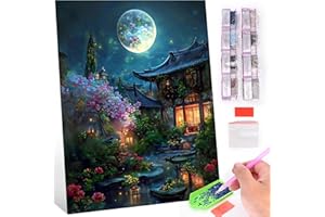 AXQUILON Landscape Diamond Painting Kits for Adults-Moon Night Diamond Art Kits for Adults, 5D Round Scenery Gem Art Kits for Adult, DIY Crafts Kits Gift Home Wall Decor Gifts 12x16inch