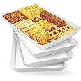 WOWBOX 4-Piece Extra-Large Rectangular Serving Platter Set, Modern White Solid Plastic, Sturdy Plastic Construction, Ideal fo