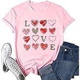Valentine Day Shirt Women Leopard Love Heart Print T-Shirt Teachers Valentines Short Sleeve Tee Tops