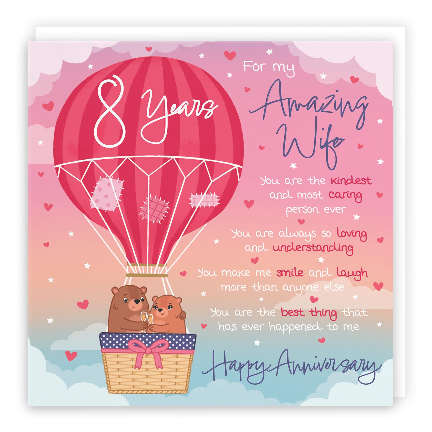 Hunts England - Wife 8th Anniversary Poem Card - Love Is In The Air - Beautiful Love Verse - Cute Bears - Luxury 8th Anniversary Card For Wife - Romantic 8 Years Wife Anniversary Card — image 1