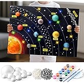 Innconee 20 Solar System Model Project Kit with 10 Foam Ball LED Lights 12 Pigment 2 Brushes Solar System Background DIY Outer Space Planet Foam for Kid School Science Projects Arts Crafts(Rectangle)