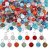 PH PandaHall 150pcs 15 Styles Natural Gemstone Pendants 8mm Round Stone Charms Natural Stone Pendants Round Gemstone Charms Crystal Stone Charms for Necklace Bracelet Earring Jewelry Making DIY Crafts
