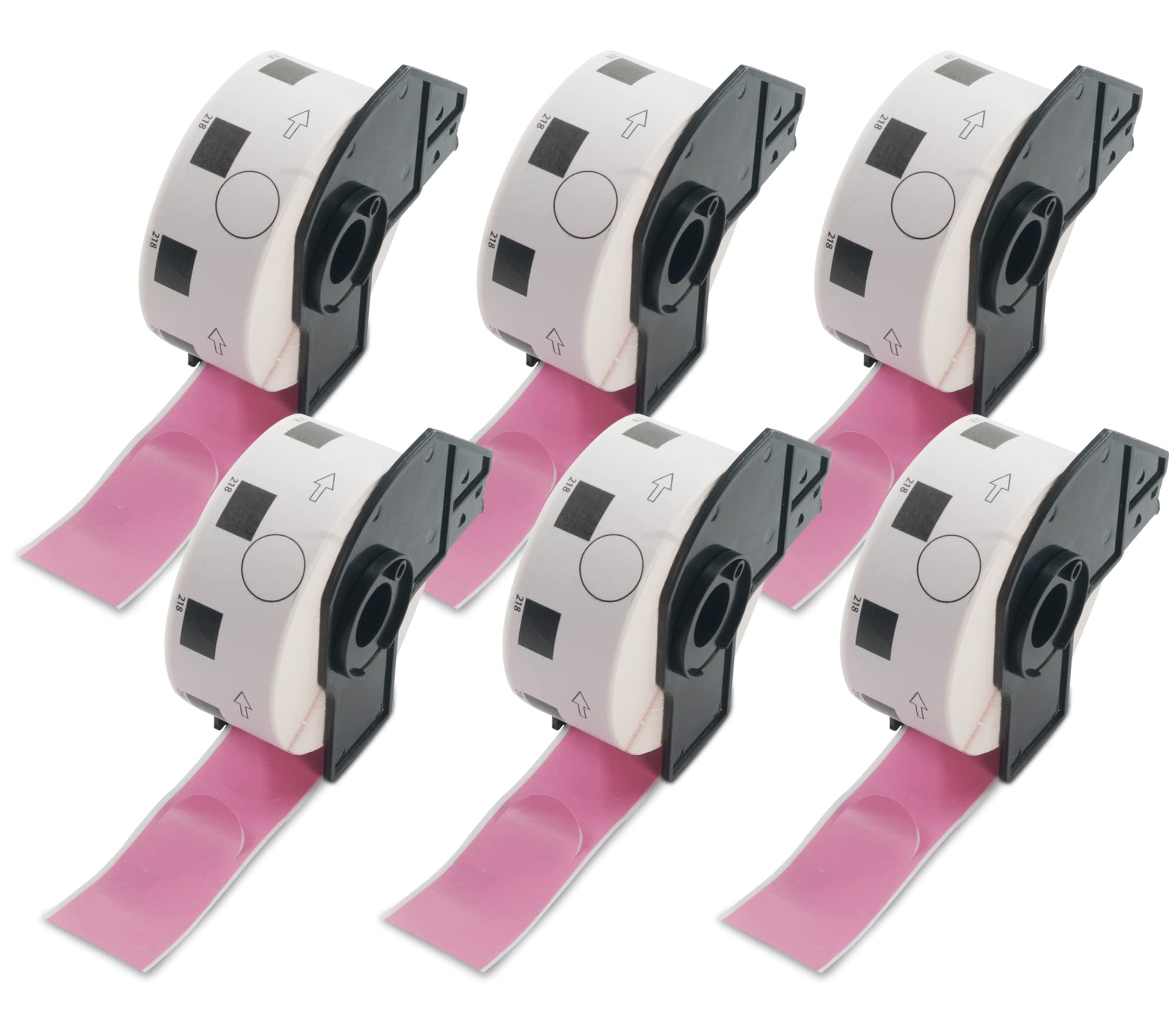 BETCKEY - 6 Rolls DK-11218 Colored Labels, Φ24mm Round, Black on Pink, 6000 1 Inch Large Round Labels Using for QL Label Printers