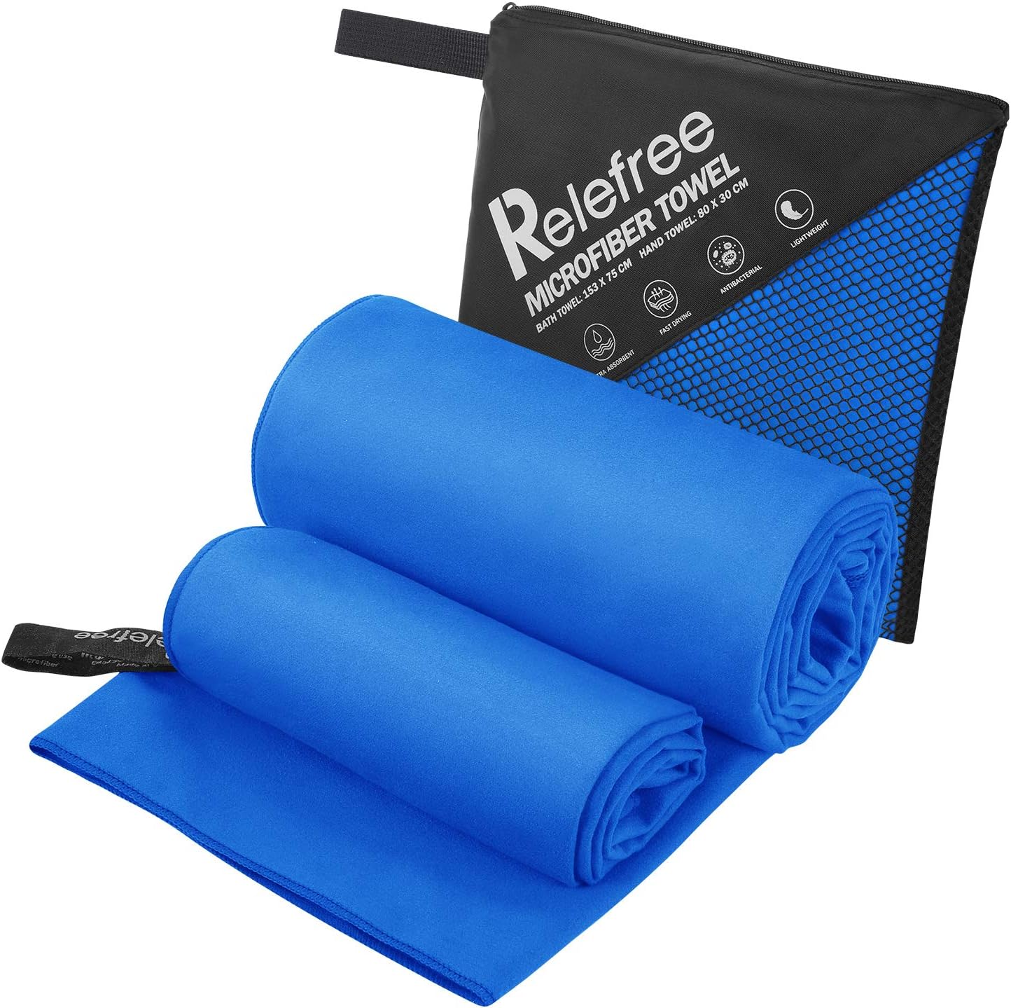 Relefree Microfiber Towels(2 Pack),Yoga and Gym Towels Quick Dry, Super Ultra Absorbent, and Compact Suitable for Travel Camping, Hiking, Backpacking