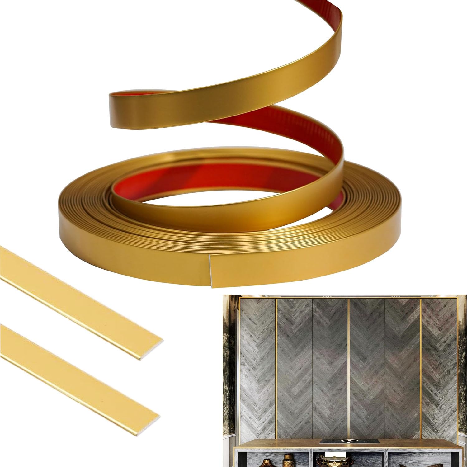 Tile Trim, Peel and Stick Wall Moulding Panels, Peel and Stick Moulding Trim, Beading for Mirror, Floor, Cabinet, Ceiling, Tile Edge (Gold 5.5mx0.66cm)