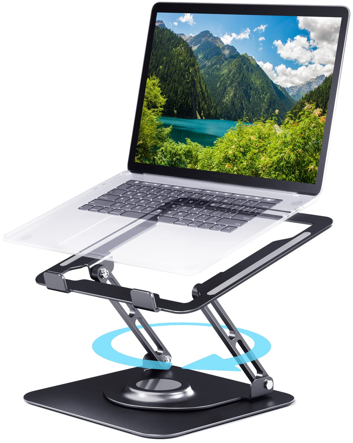 Laptop Stand 360°for Desk Rotating Base, Laptop Riser Adjustable Height, Foldable Portable Aluminum Adjustable Laptop Stand Compatible with Macbook Pro Other Notebooks and Tablets 10-17"(Black)