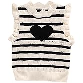 Floerns Toddler Girl's Striped Print Knitwear Pullover Tank Ruffle Trim Sweater Vest